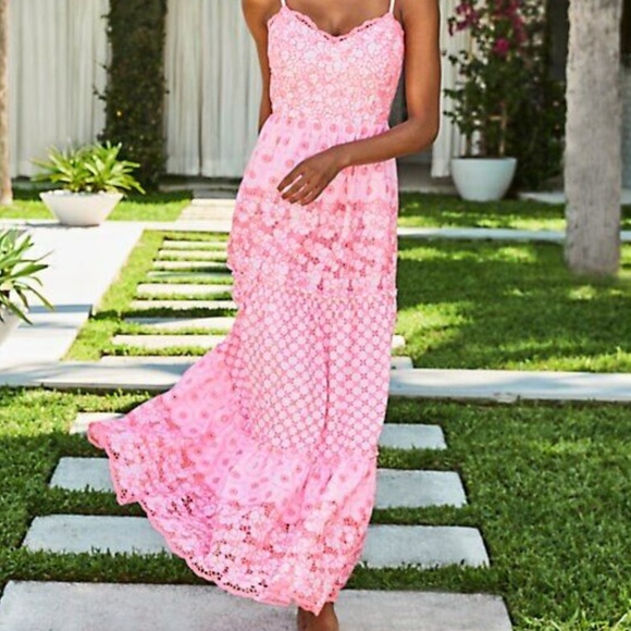 🧨HP🧨NWT Lilly Pulitzer Garden Gate Eyelet Kyla Maxi Dress CORAL PINK - Picture 2 of 12